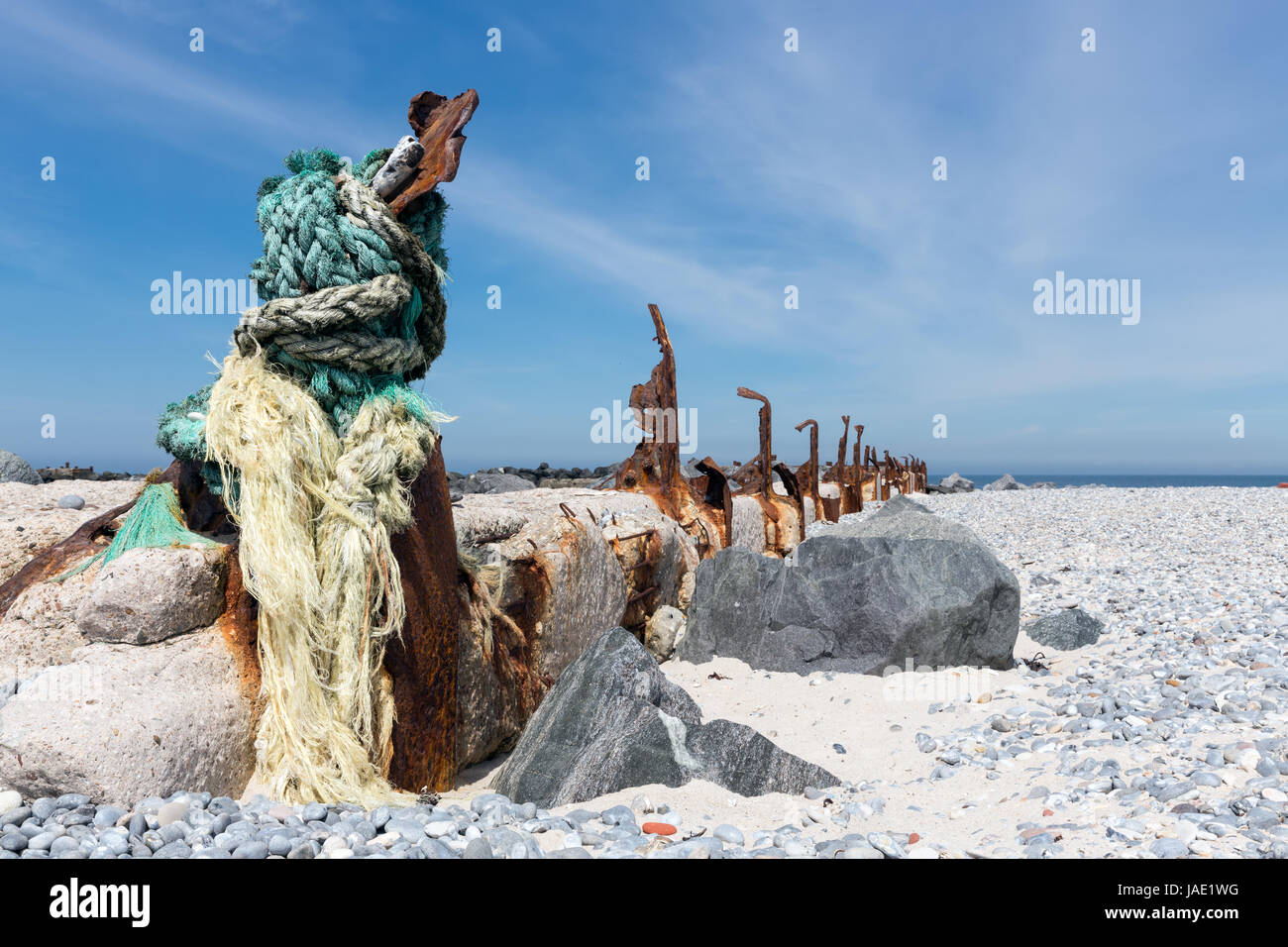 Vecchia scogliera decaduto a duna, piccola isola vicino a Helgoland in Germania Foto Stock