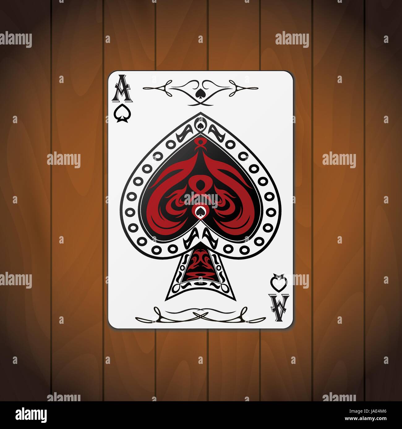 Asso di picche, carte da poker in legno verniciato dello sfondo. Illustrazione Vettoriale