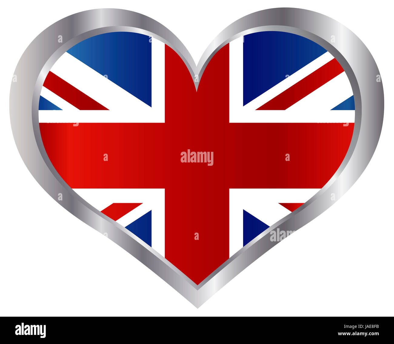 Union Jack Flag in Inghilterra a forma di cuore in metallo illustrazione di confine Foto Stock