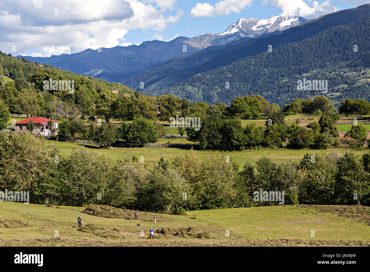 Villaggio nelle montagne del Caucaso, Georgia Foto Stock
