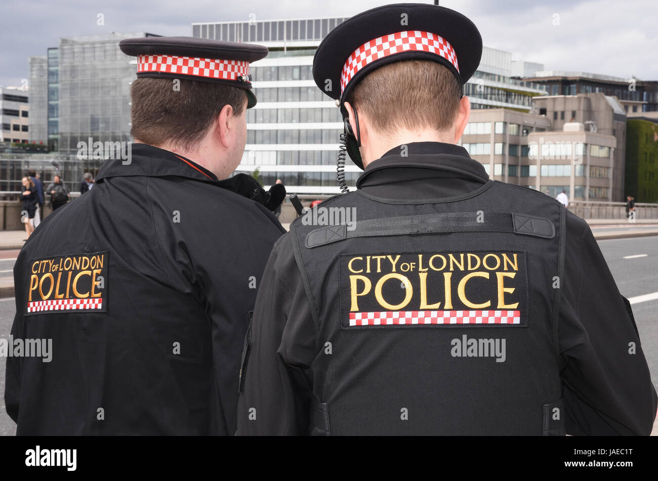City of London Police,Londra attacco terroristico 03.06.17,London Bridge,London.UK 05.06.17 Foto Stock
