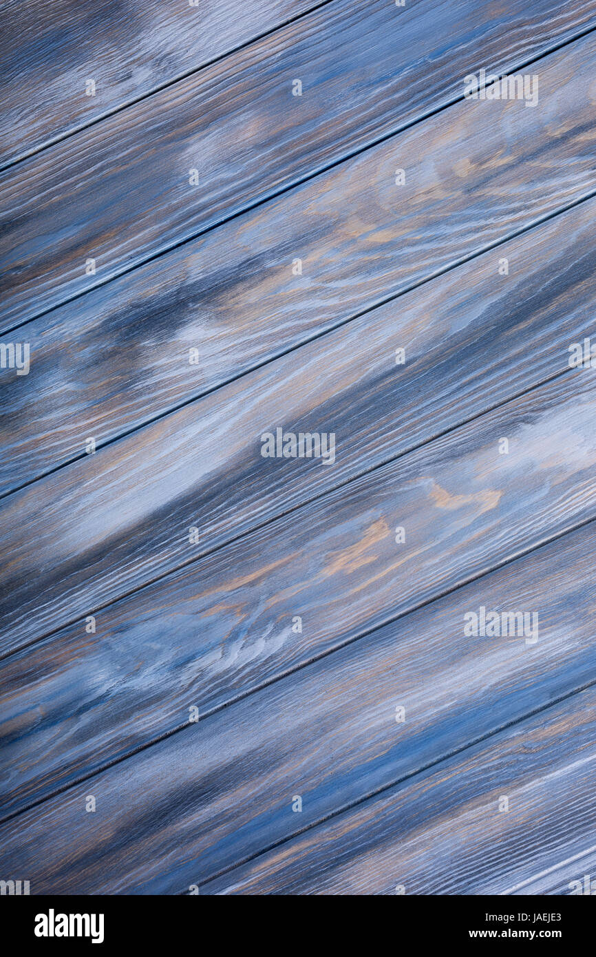 Blue vecchio tavolato in legno sfondo. Strisce diagonali Foto Stock