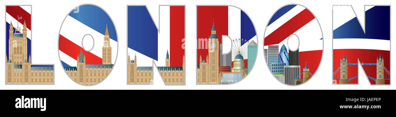 Palazzo di Westminster Case del Parlamento con il Big Ben Clock Tower Londra skyline di Londra testo illustrazione di contorno Foto Stock