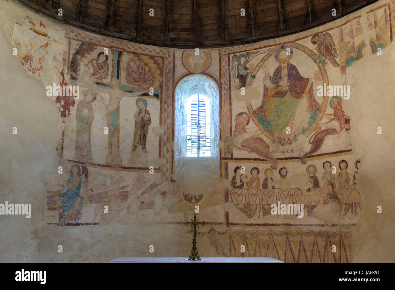 Francia, Loir et Cher, Saint Jacques des Guerets, la chiesa di Saint Jacques, affreschi del coro Foto Stock