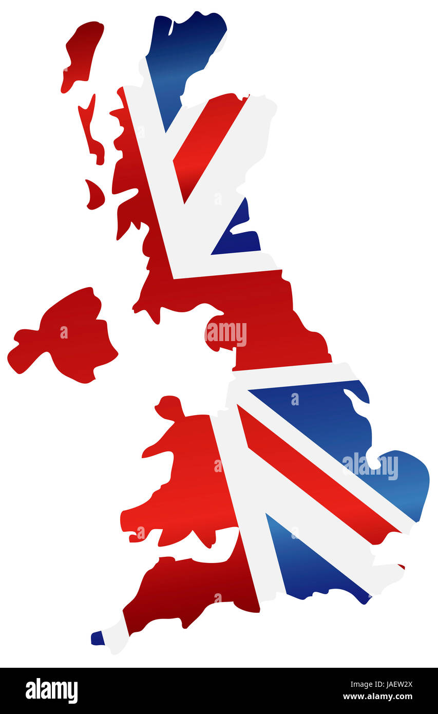 UK Gran Bretagna Union Jack Flag in Silhouette Mappa immagine Foto Stock