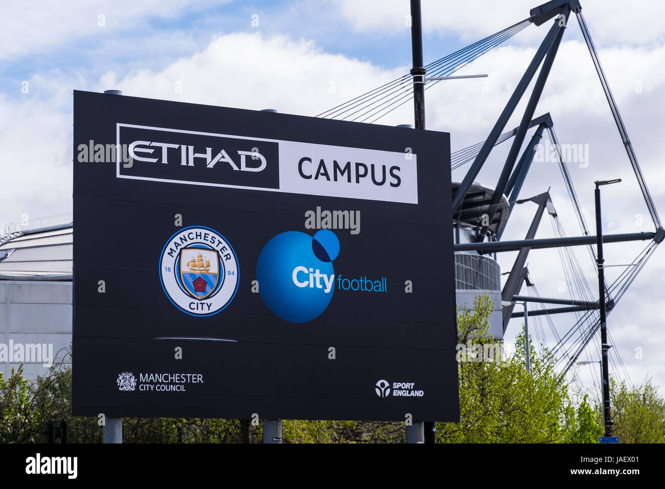 Etihad Stadium casa Manchester City Football Club, Manchester, Inghilterra, Regno Unito Foto Stock