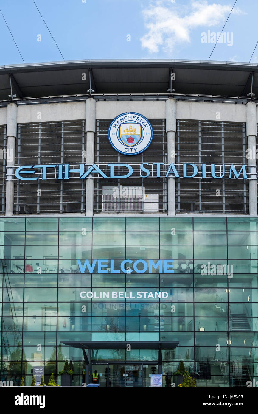 Etihad Stadium casa Manchester City Football Club, Manchester, Inghilterra, Regno Unito Foto Stock