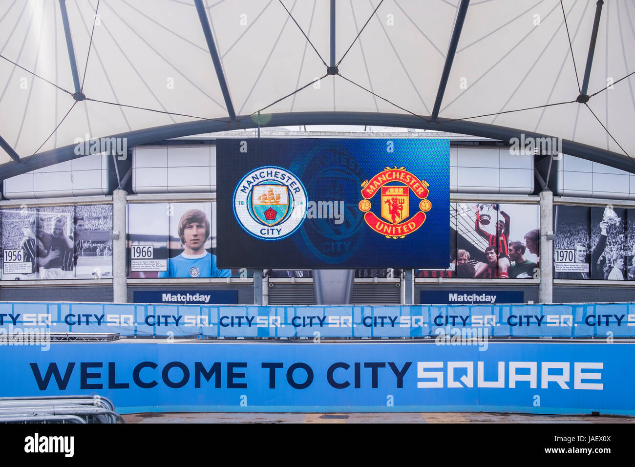 Etihad Stadium casa Manchester City Football Club, Manchester, Inghilterra, Regno Unito Foto Stock