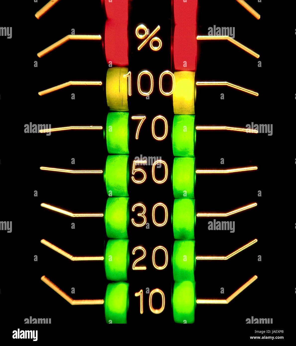 Dreifärbige übersteuerte Aussteuerungsanzeige mit LED; tre colorate livello distorto indicatore con LED Foto Stock