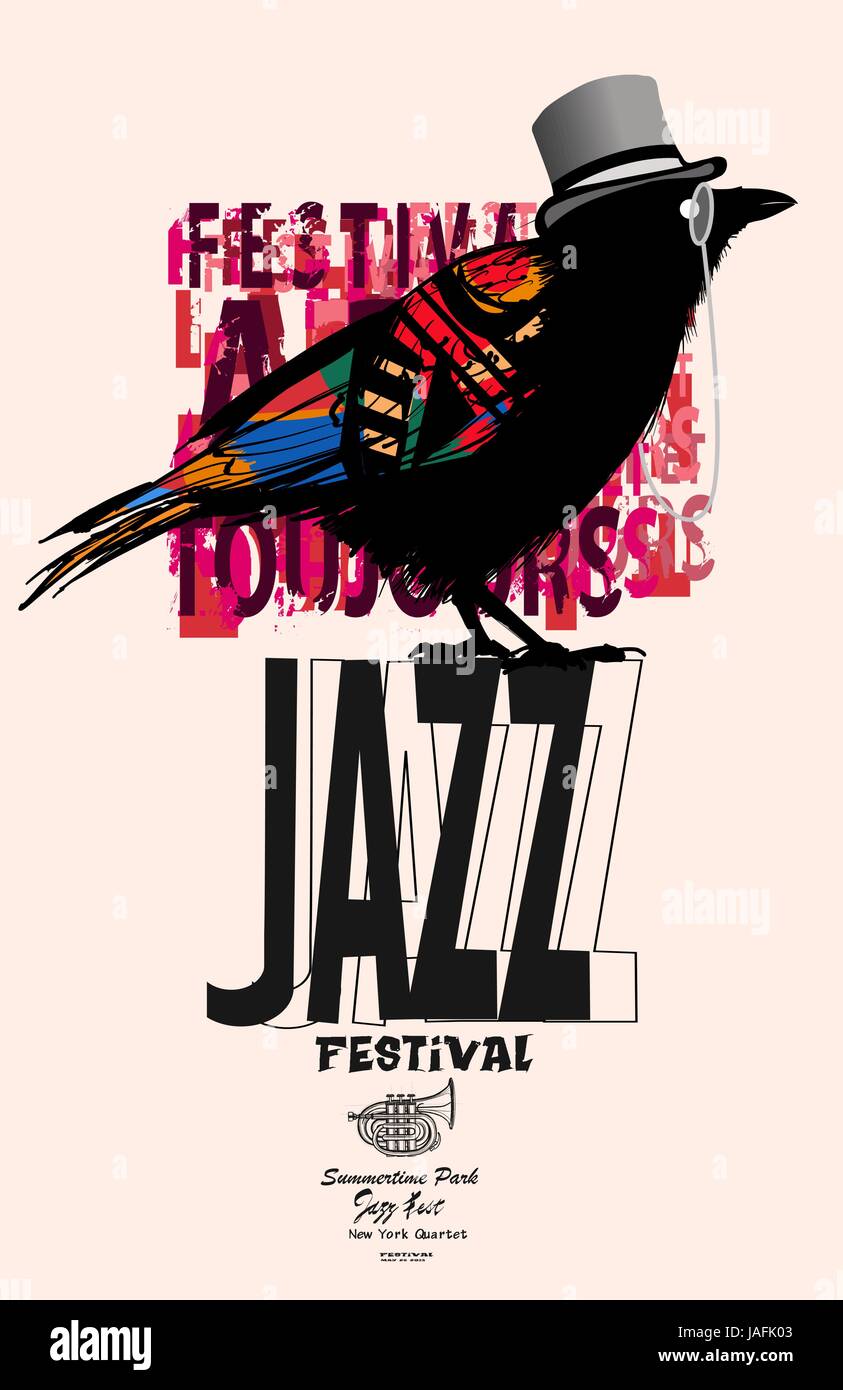 Raven Black jazz poster - illustrazione vettoriale Illustrazione Vettoriale