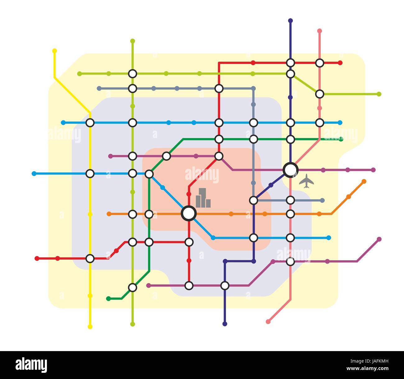 Stilizzata illustrazione di un sistema di metropolitana mappa Foto Stock