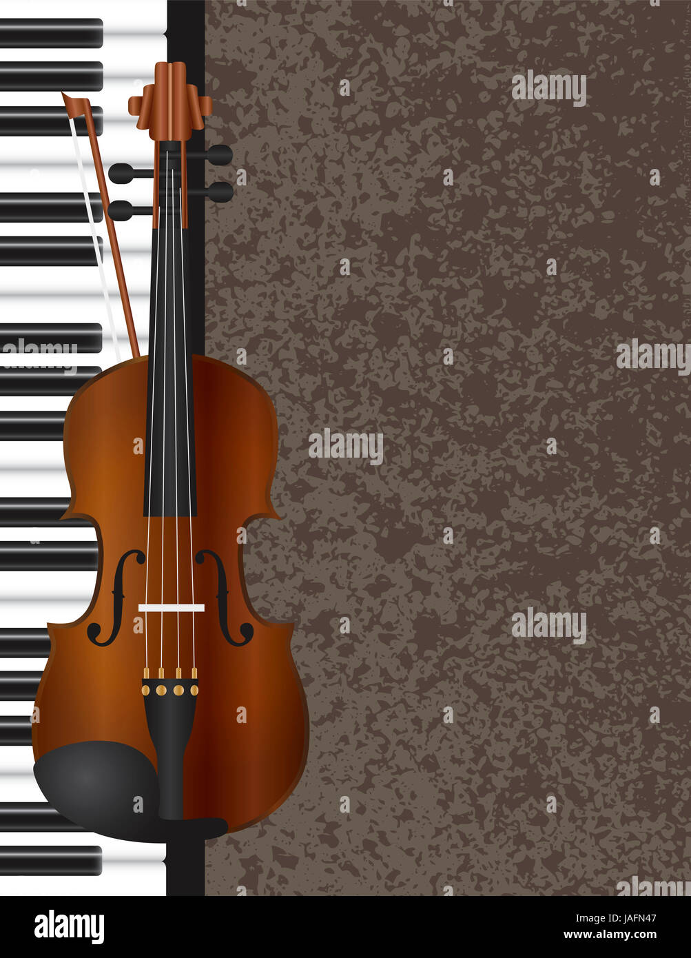 Pianoforte e violino Bow strumento musicale con trama illustrazione dello sfondo Foto Stock