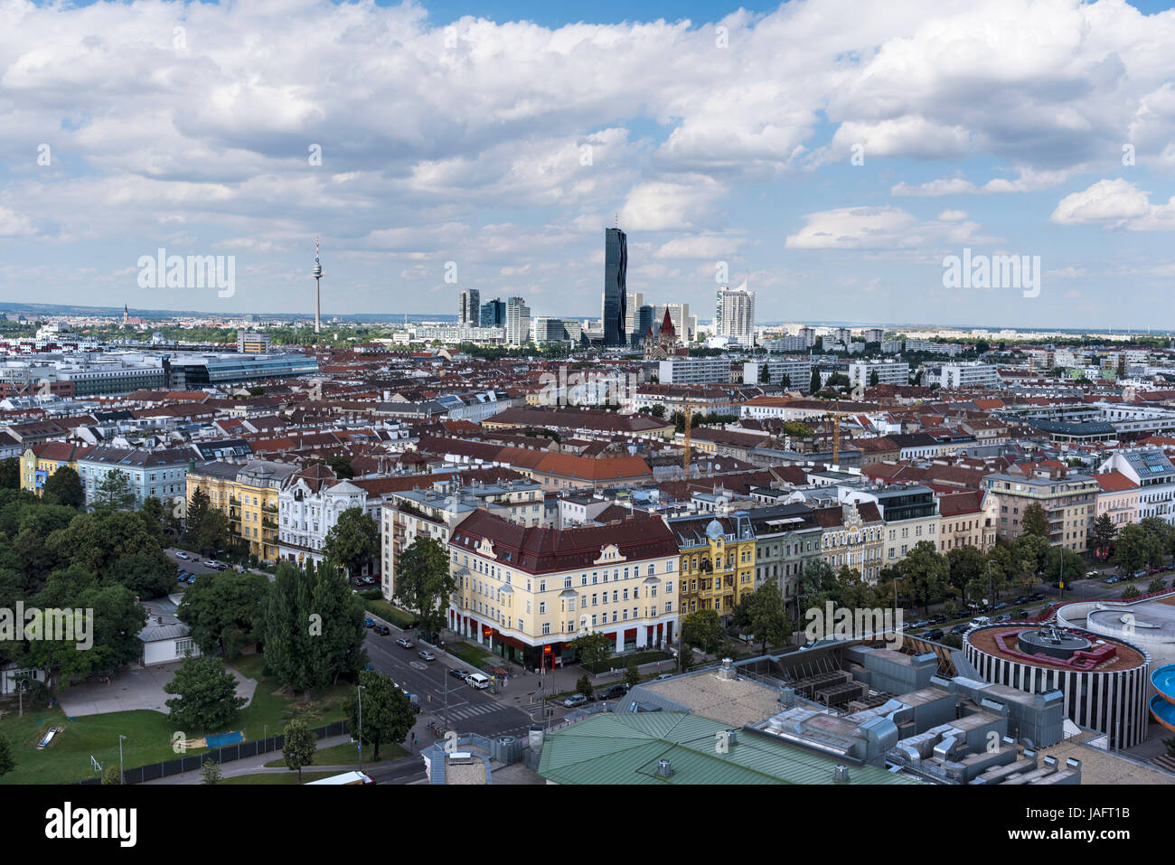 Vista dalla Wiener Riesenrad Ruota Gigante, Vienna, Austria, Europa Foto Stock
