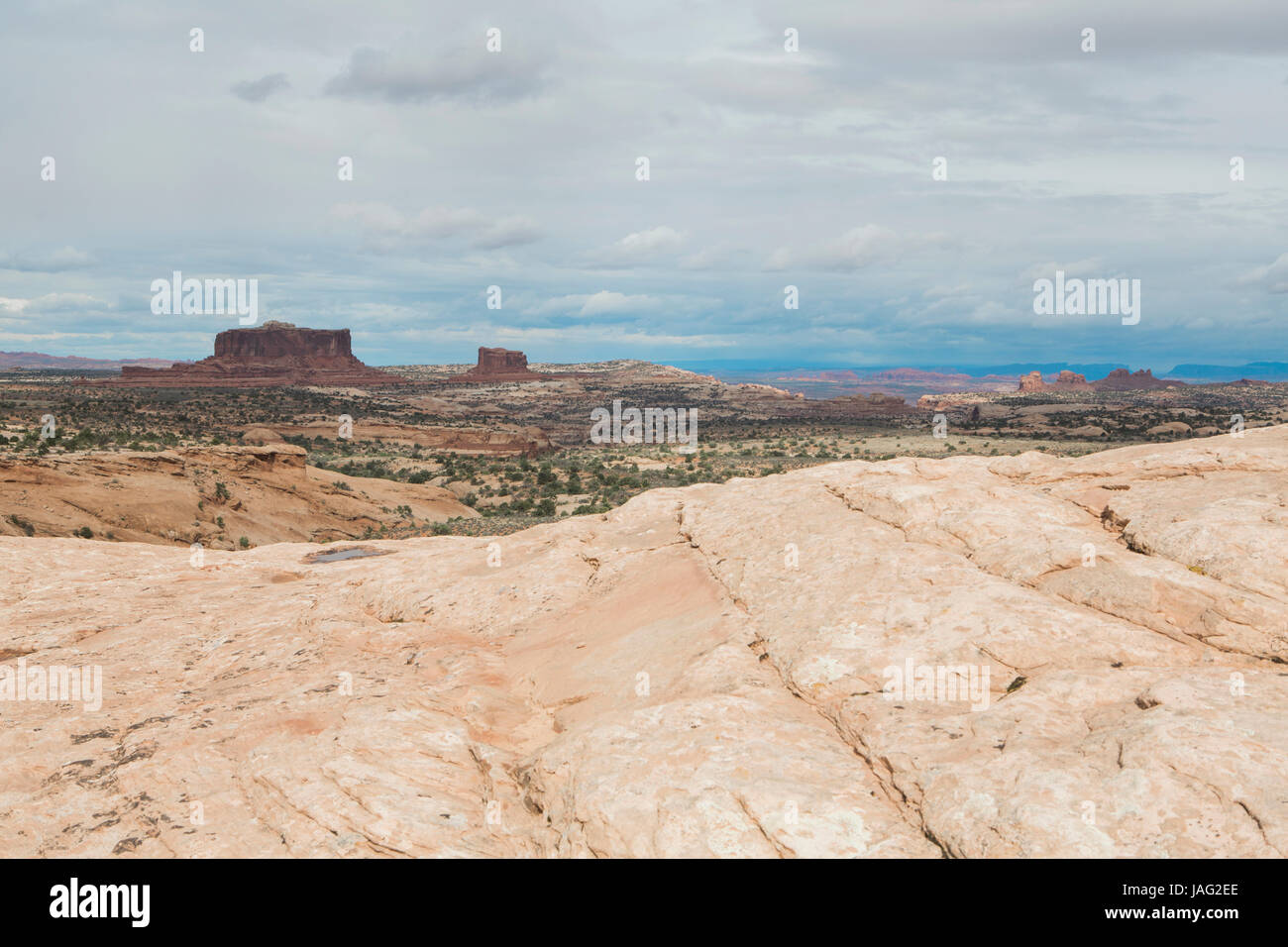 Rocce scolpite e mesas nel Parco Nazionale di Canyonlands Foto Stock