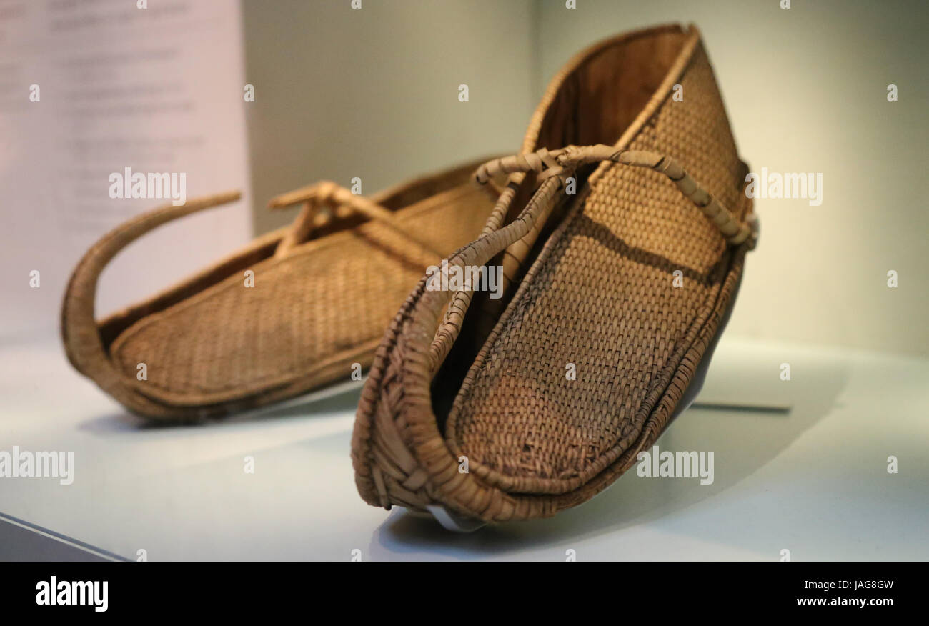Antico Egitto. Sandali tessuto di foglia di palma. British Museum. Londra, Regno Unito. Foto Stock