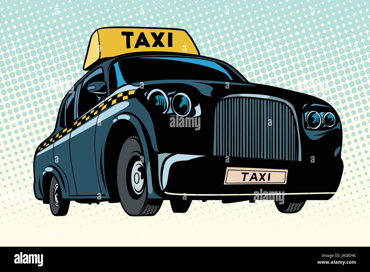 Taxi nero con un segno giallo. La Pop art retrò illustrazione vettoriale Illustrazione Vettoriale