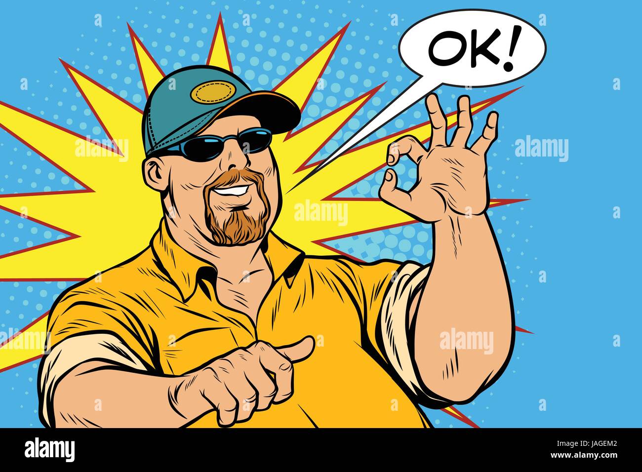 Il barbuto maschio e gesto in buone condizioni. La Pop art retrò illustrazione vettoriale Illustrazione Vettoriale