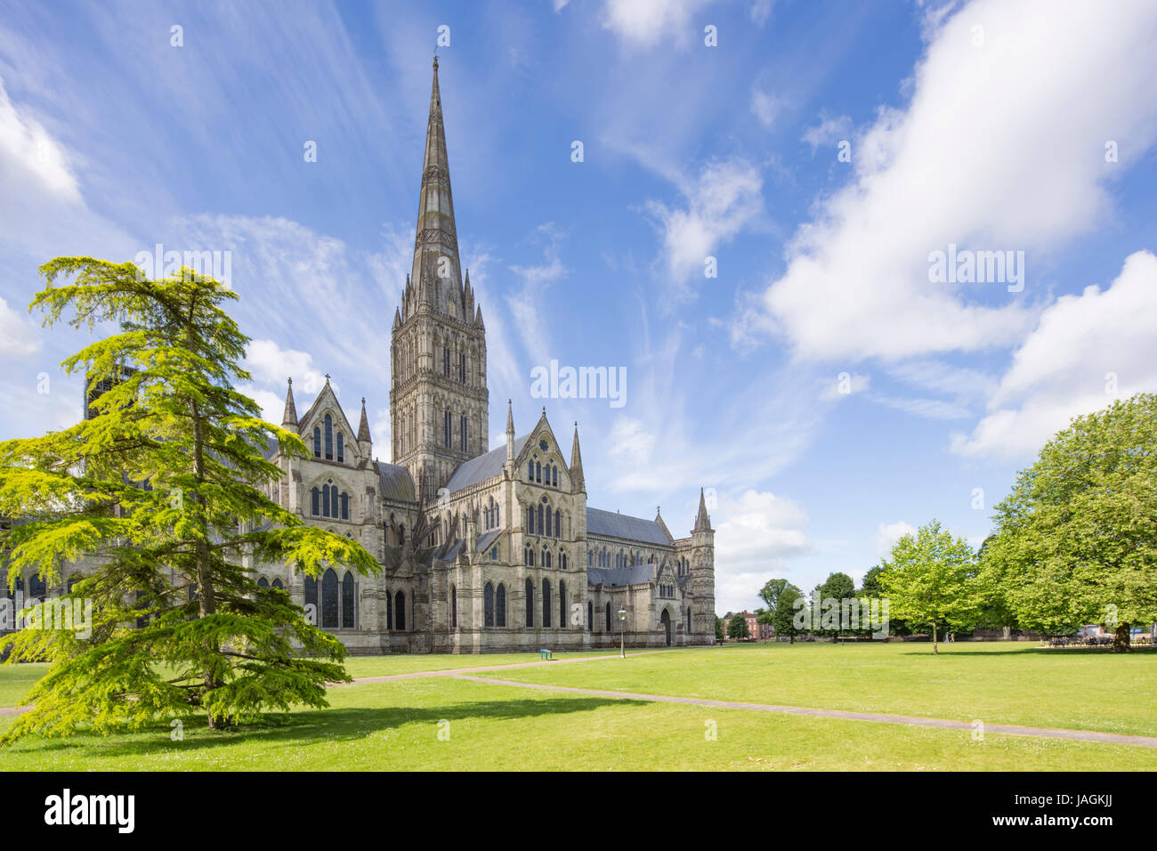 La Cattedrale di Salisbury, Salisbury, Wiltshire, Inghilterra, Regno Unito Foto Stock