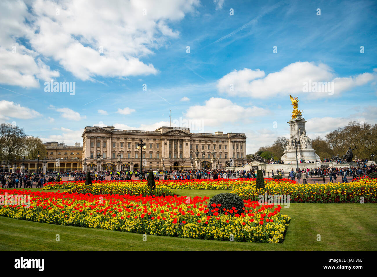 Buckingham Palace e il memoriale della Victoria, Westminster, London, England, Regno Unito Foto Stock