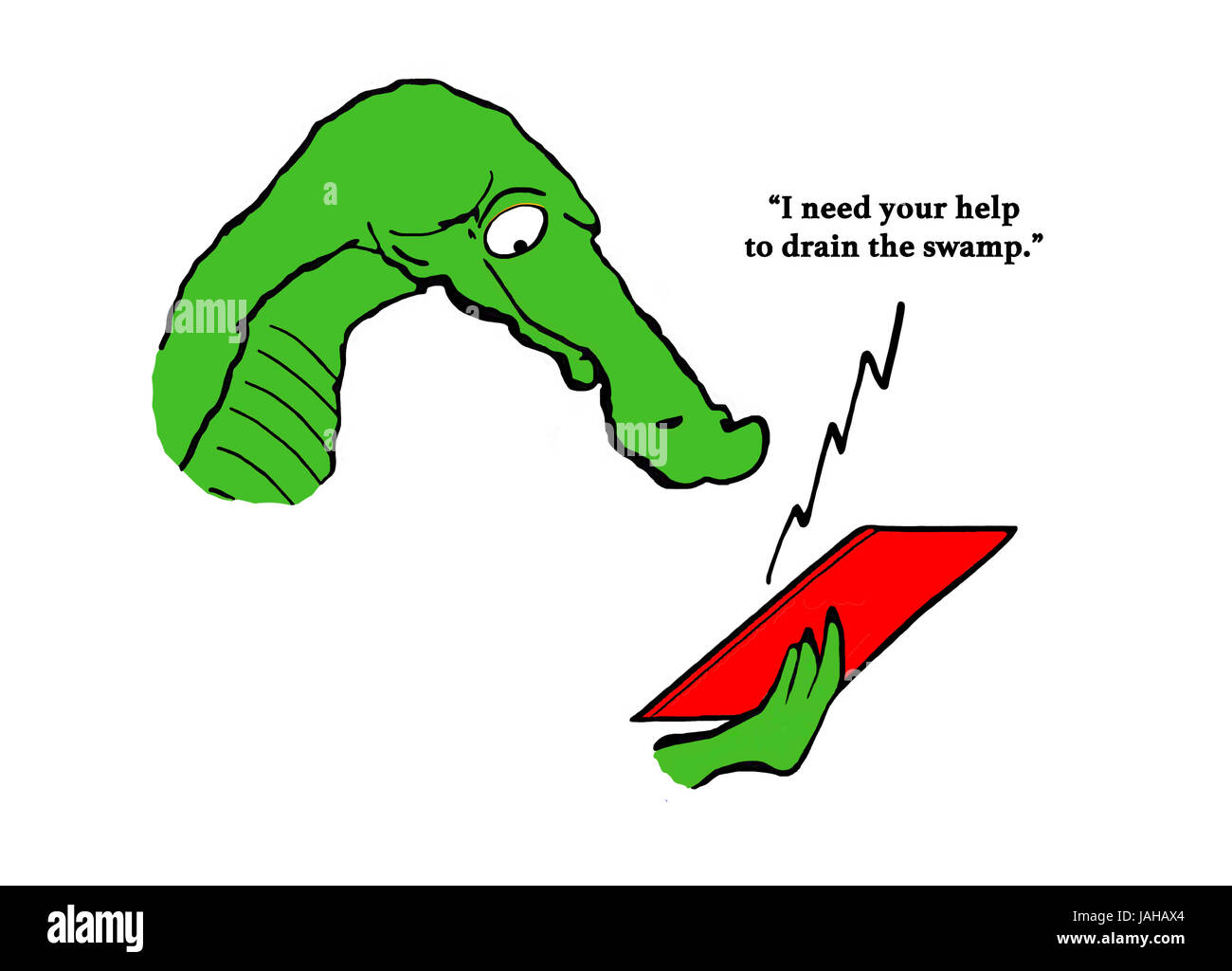 Cartoon politico circa un alligatore viene detto per aiutare 'drain la palude' Foto Stock