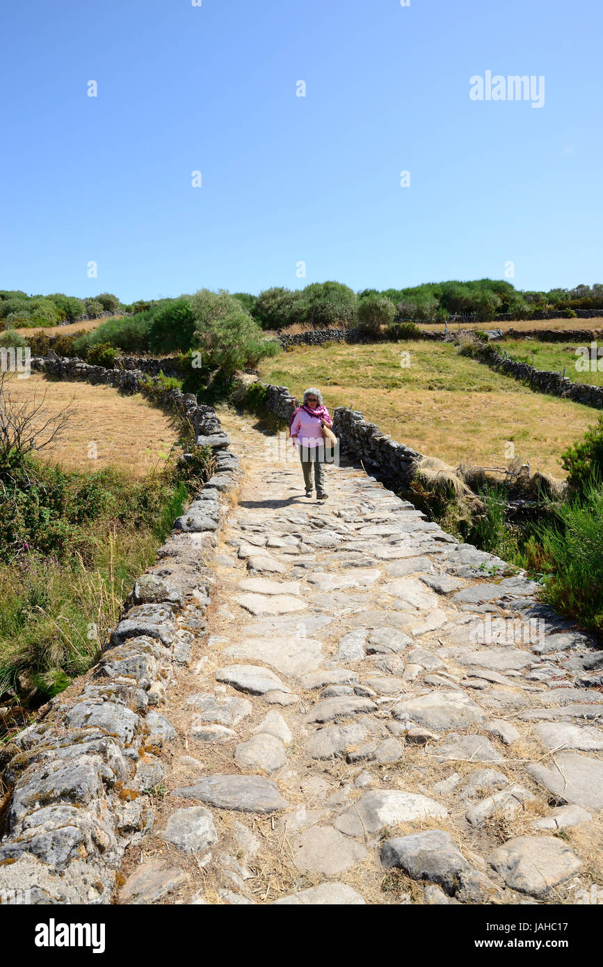 La strada medioevale da Portos a Castro Laboreiro, che ha legato il Portogallo in Galizia in Spagna. Panda Gerês National Park, Portogallo Foto Stock