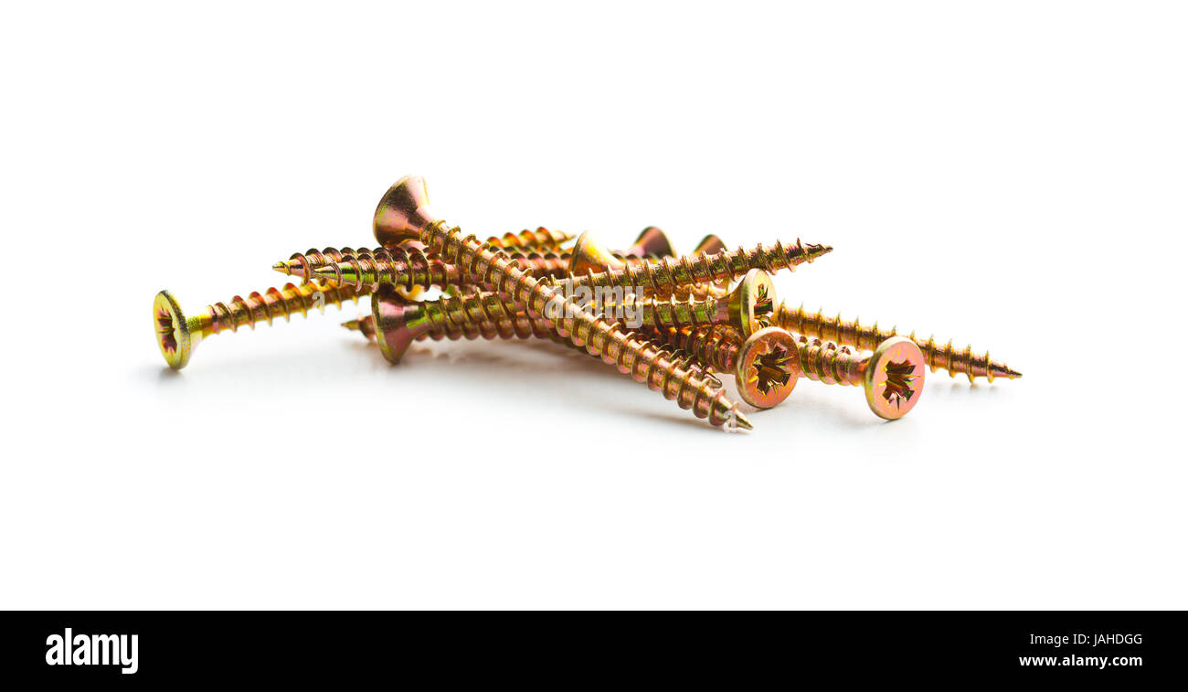 Le viti in acciaio inossidabile isolato su sfondo bianco. Foto Stock