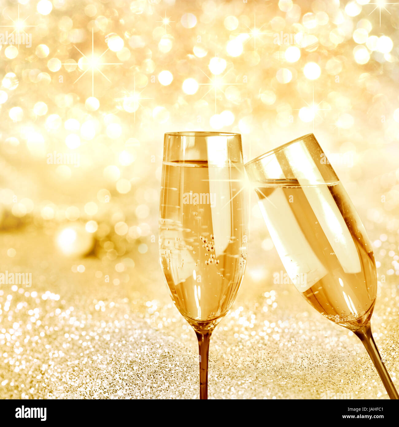 Flauti di champagne in vacanza impostazione,Closeup Foto Stock