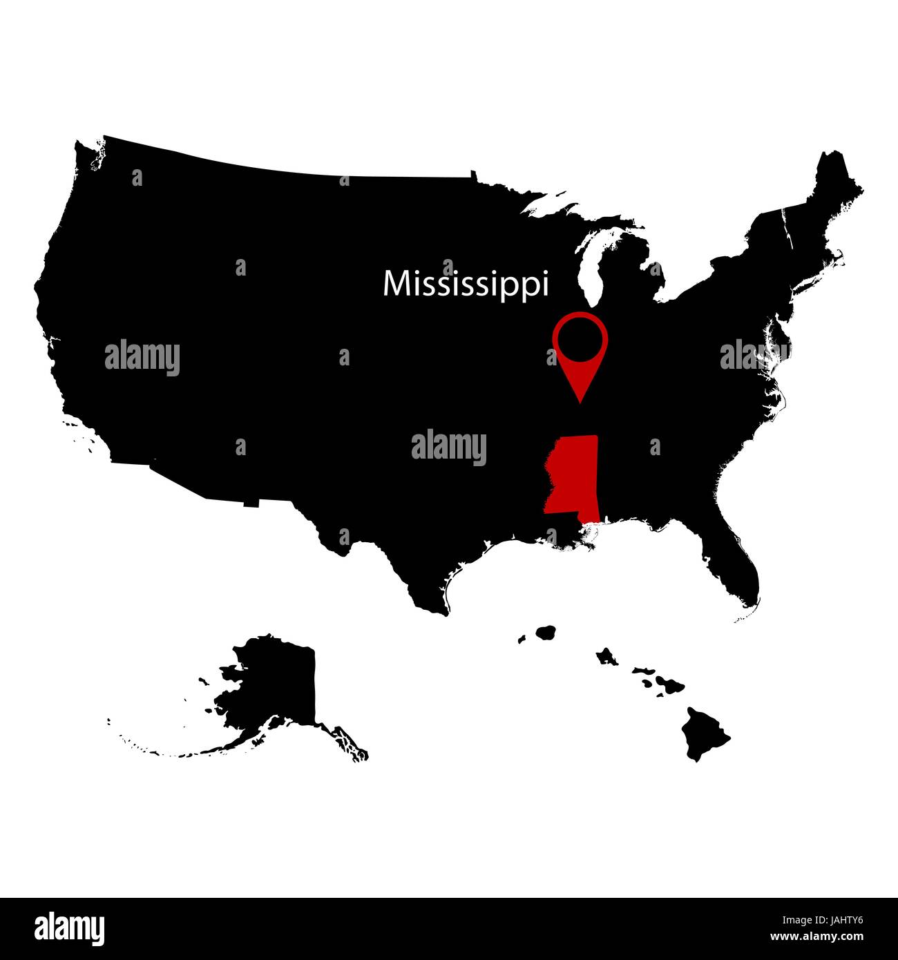 Mappa degli Stati Uniti stato Mississippi Illustrazione Vettoriale