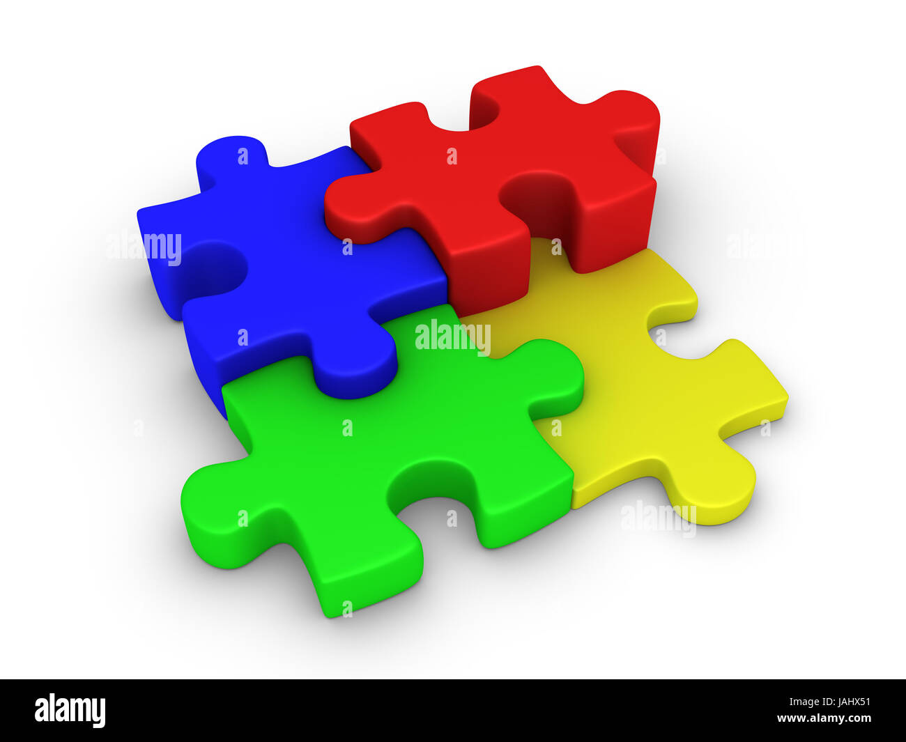 Quattro diversi colori 3d i pezzi del puzzle sono collegati Foto stock -  Alamy