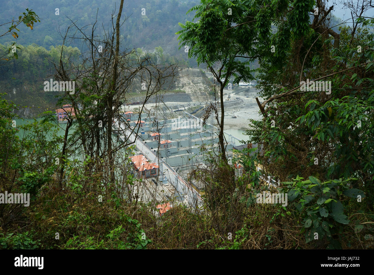Sito in costruzione della centrale idroelettrica e diga sul fiume Teesta vicino a Kalimpong, Bengala occidentale. India Foto Stock