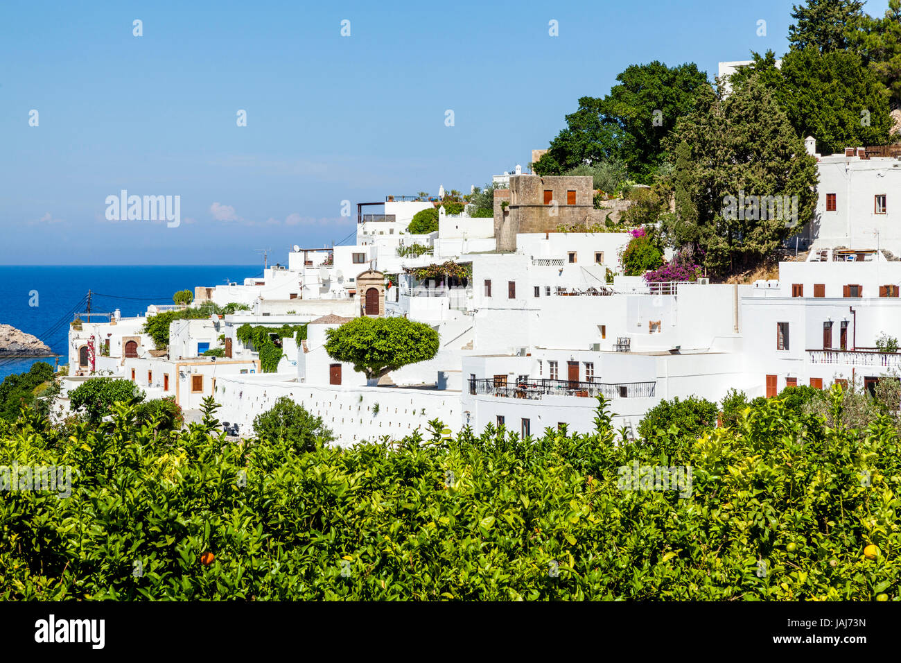 Viste della città di Lindos, Rodi, Grecia Foto Stock