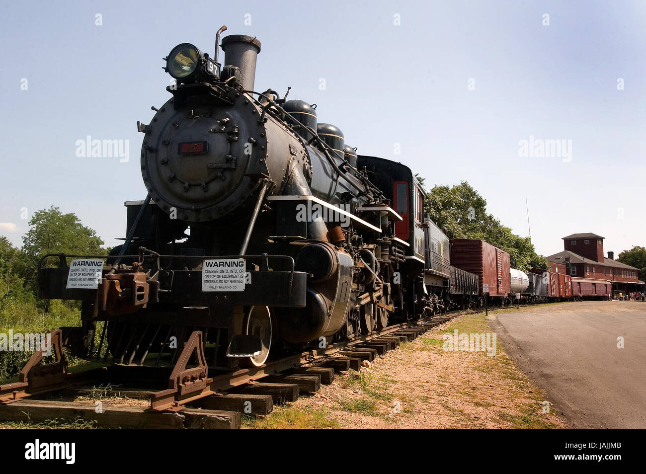 Il motore di vapore che accoglie i visitatori alla Essex treno a vapore e Riverboat Museum. Foto Stock