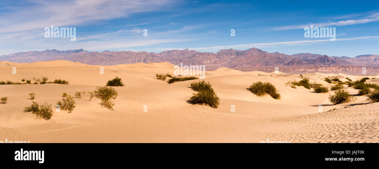 Orme di sabbia su di una bella giornata nella Valle della Morte neaar tubo da stufa di pozzetti Foto Stock