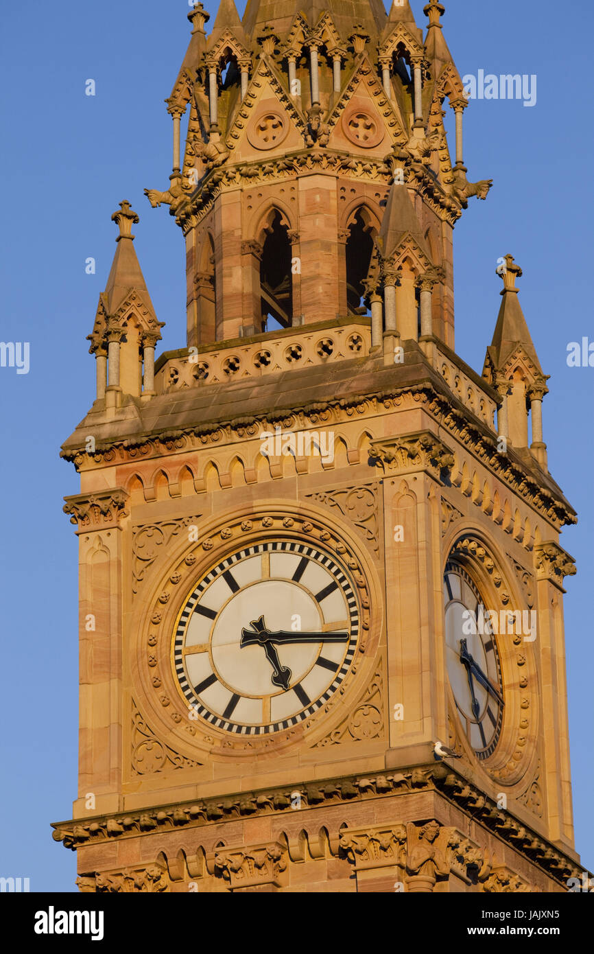 Irlanda del Nord,Belfast,Albert Memorial Clock Tower,luce della sera,dettaglio, Foto Stock