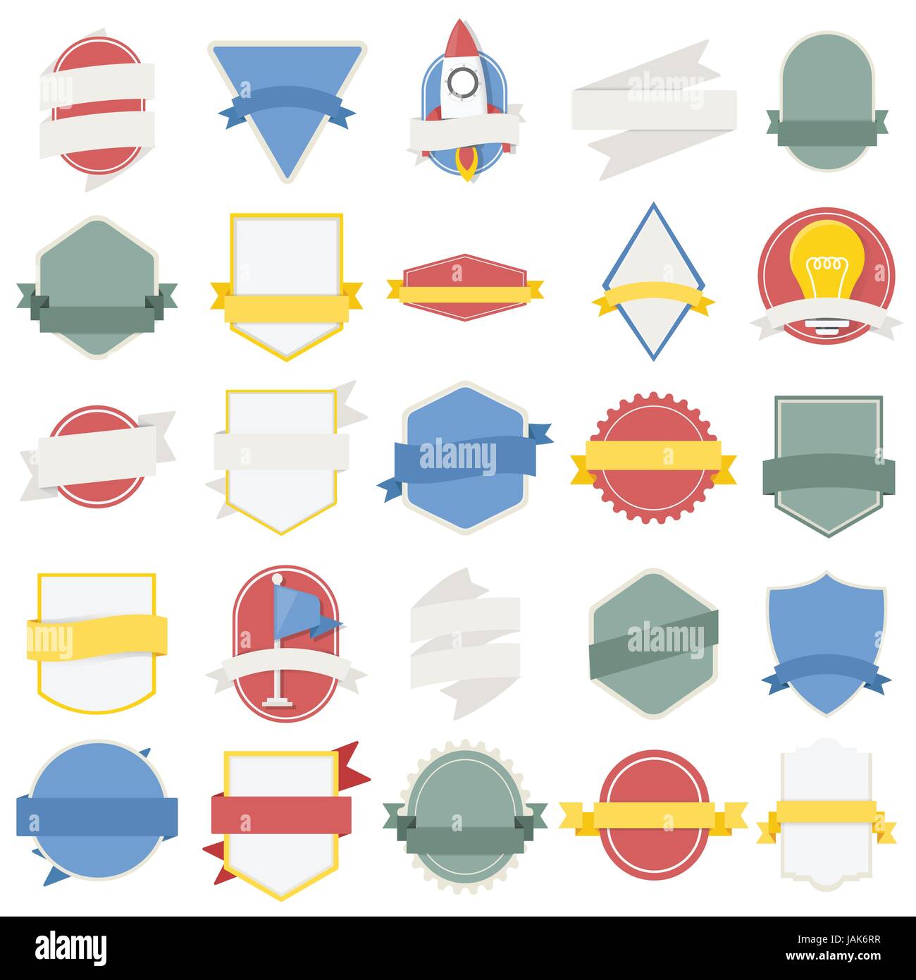 Set misto di lampadine astronave badge bandiera emblema, marchio icona Illustrazione Vettore Illustrazione Vettoriale