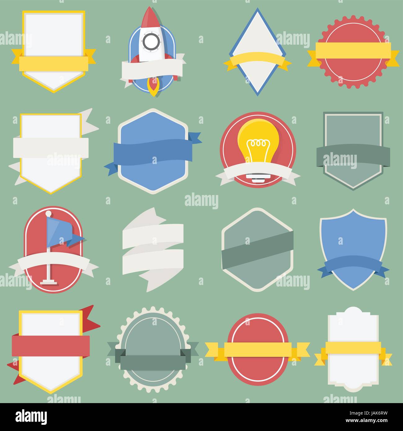 Set misto di lampadine astronave badge bandiera emblema, marchio icona Illustrazione Vettore Illustrazione Vettoriale