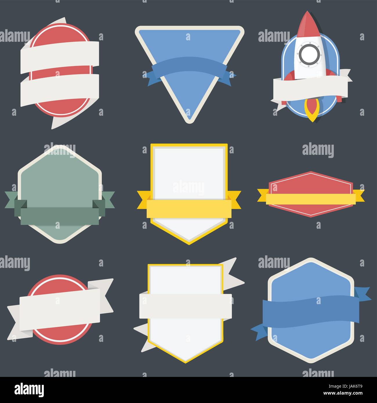 Set misto di badge astronave emblema, marchio icona Illustrazione Vettore Illustrazione Vettoriale
