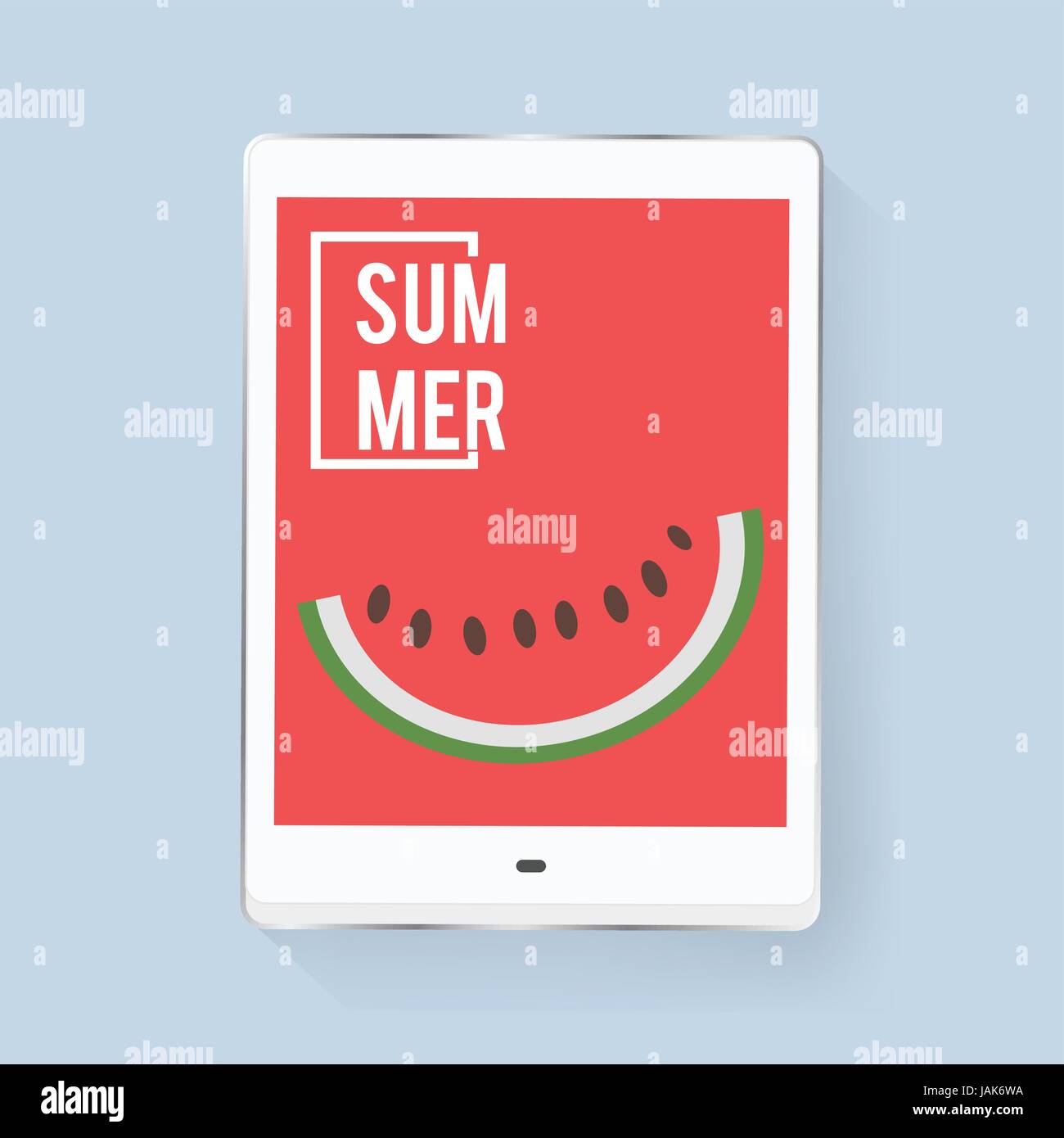 Tablet schermata che mostra il pezzo di anguria con estate parola vettore grafico Illustrazione Vettoriale