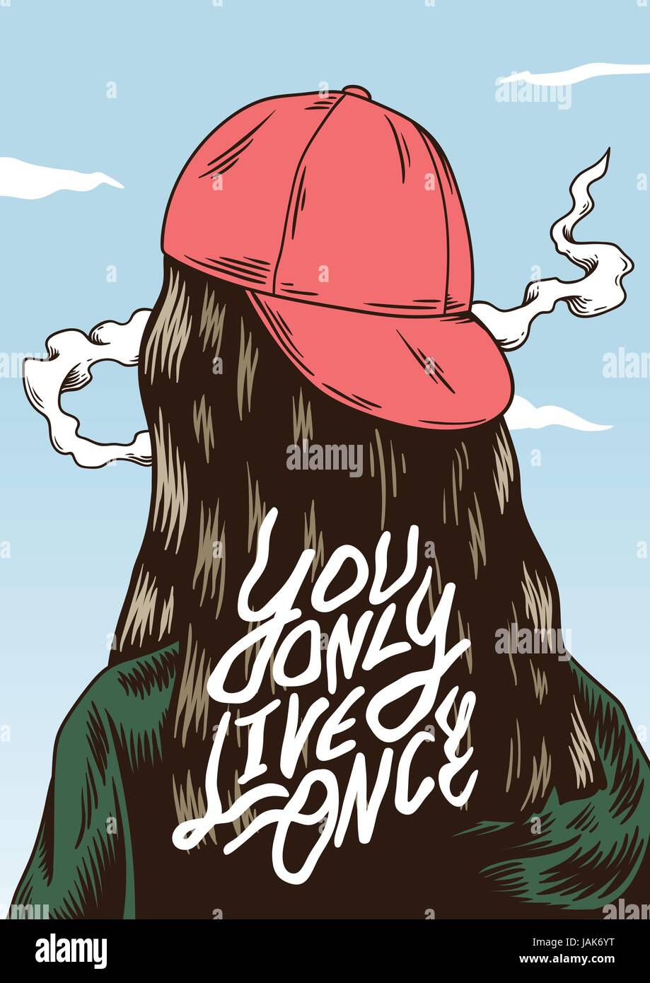 Si vive una volta sola una frase sulla persona capelli illustrazione grafica illustrazione Illustrazione Vettoriale