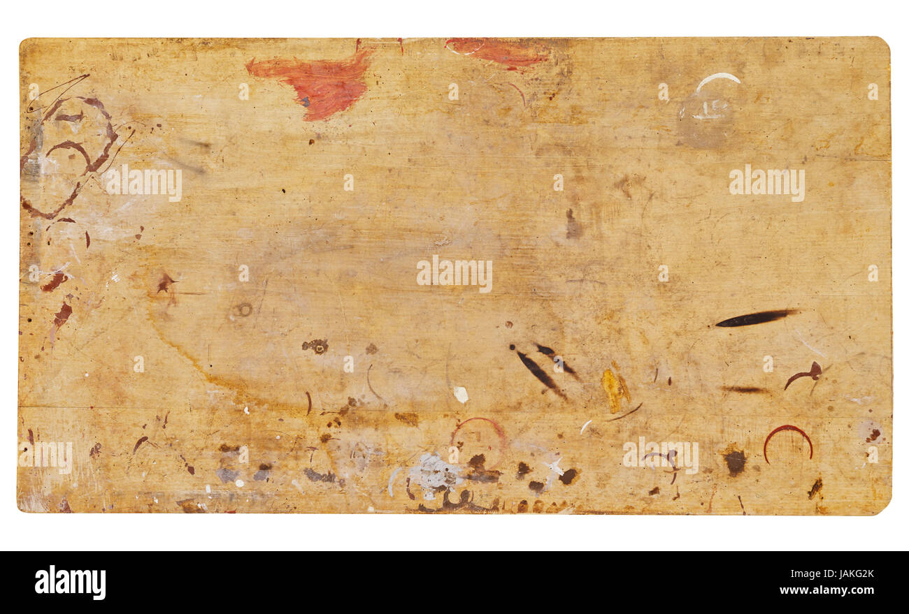 Braune Oberfläche aus Holz mit Flecken und Rändern verschmutzt Foto Stock