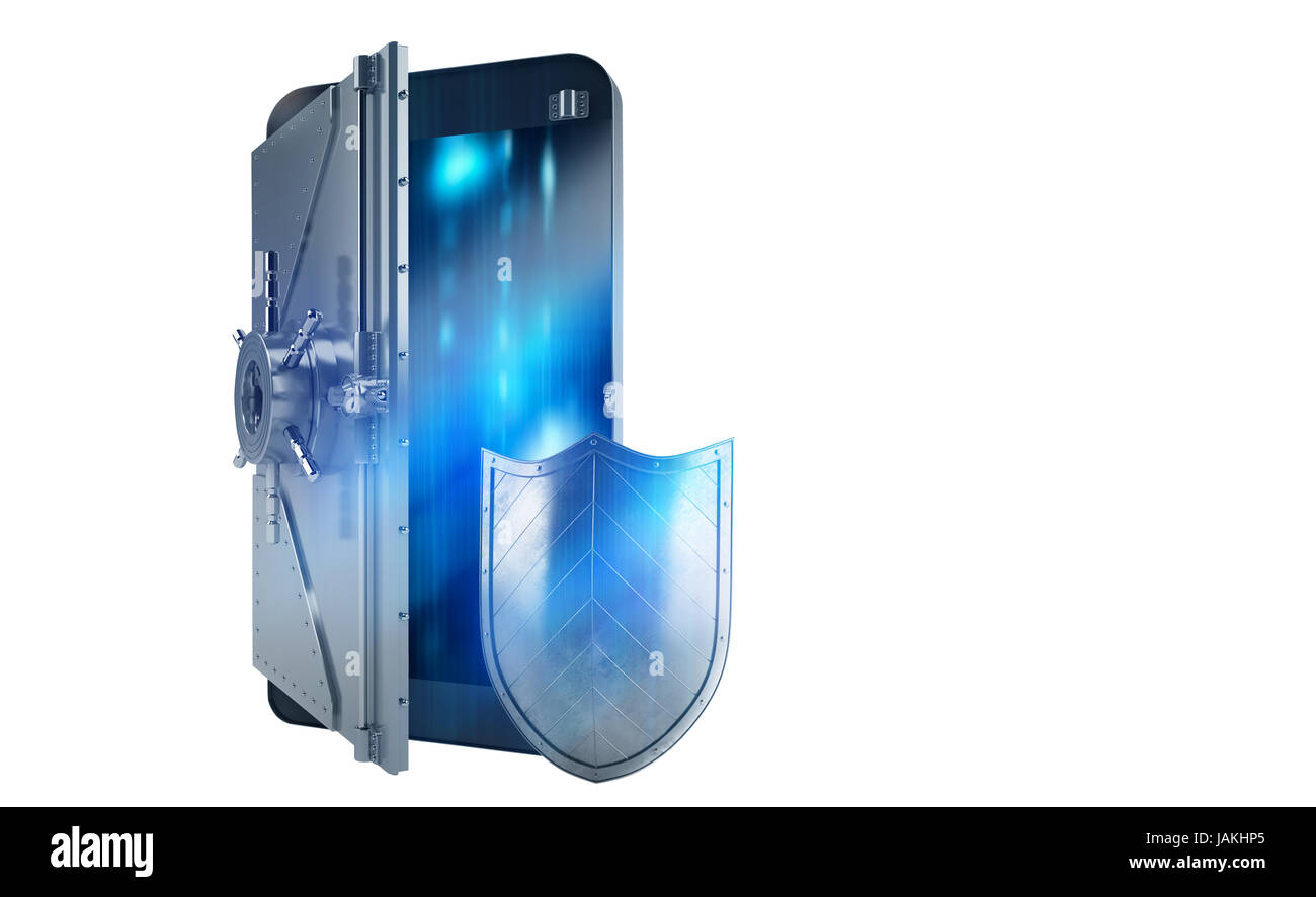 Di sicuro cellulare dall attacco hacker come una cassaforte. Il rendering 3D Foto Stock