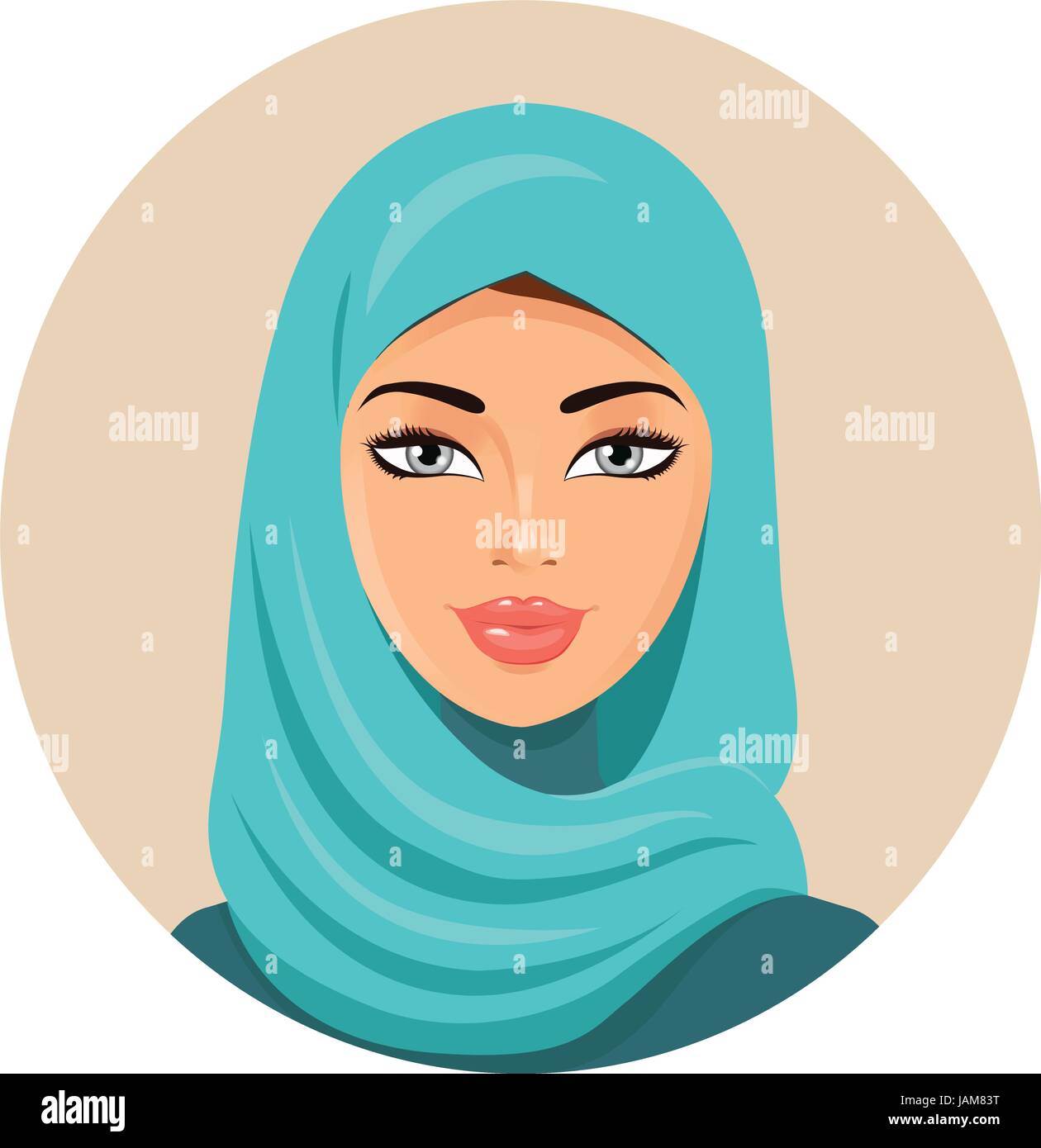 Araba musulmana donna in hijab colorato. Arabian ritratto. Illustrazione Vettoriale Illustrazione Vettoriale