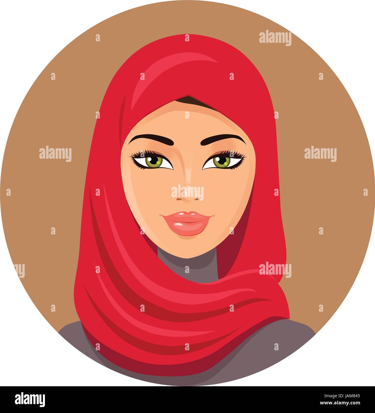 Arabo e musulmano woman in red hijab. Illustrazione Vettoriale Illustrazione Vettoriale