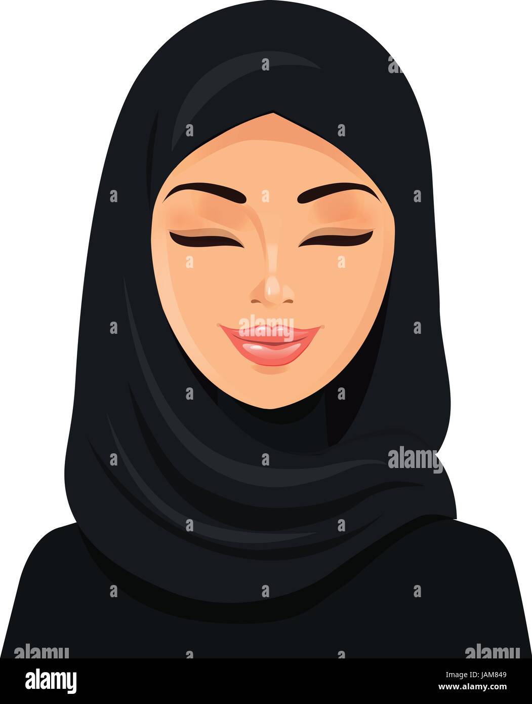Bella araba musulmana donna in hijab chiudendo gli occhi vettore icona piatta avatar. Illustrazione Vettoriale