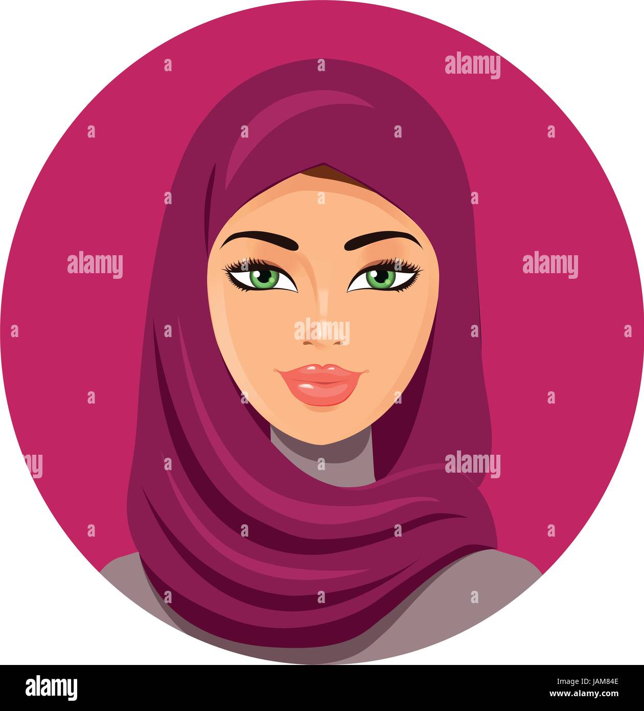 Arabo e musulmano donna su sfondo bianco il hijab come vettore icona piatta avatar. Illustrazione Vettoriale