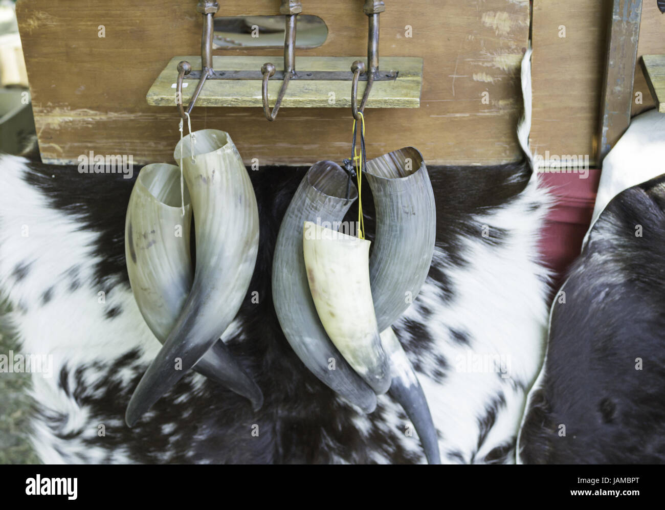 Corna e pelle di animale il commercio in bianco e nero, animali Foto Stock