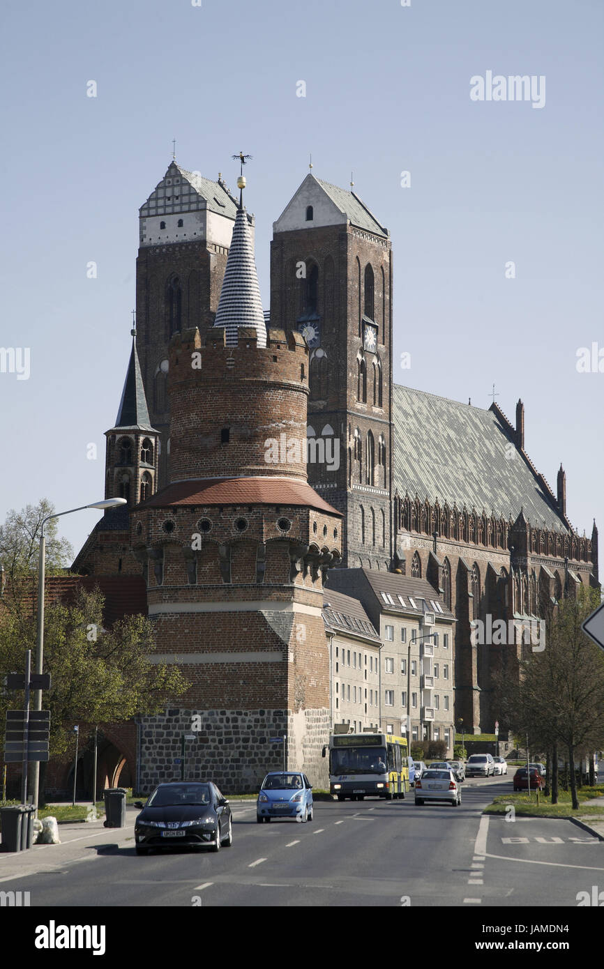 Prenzlau torre centrale di medie obiettivo tower Marien Kirche, Foto Stock