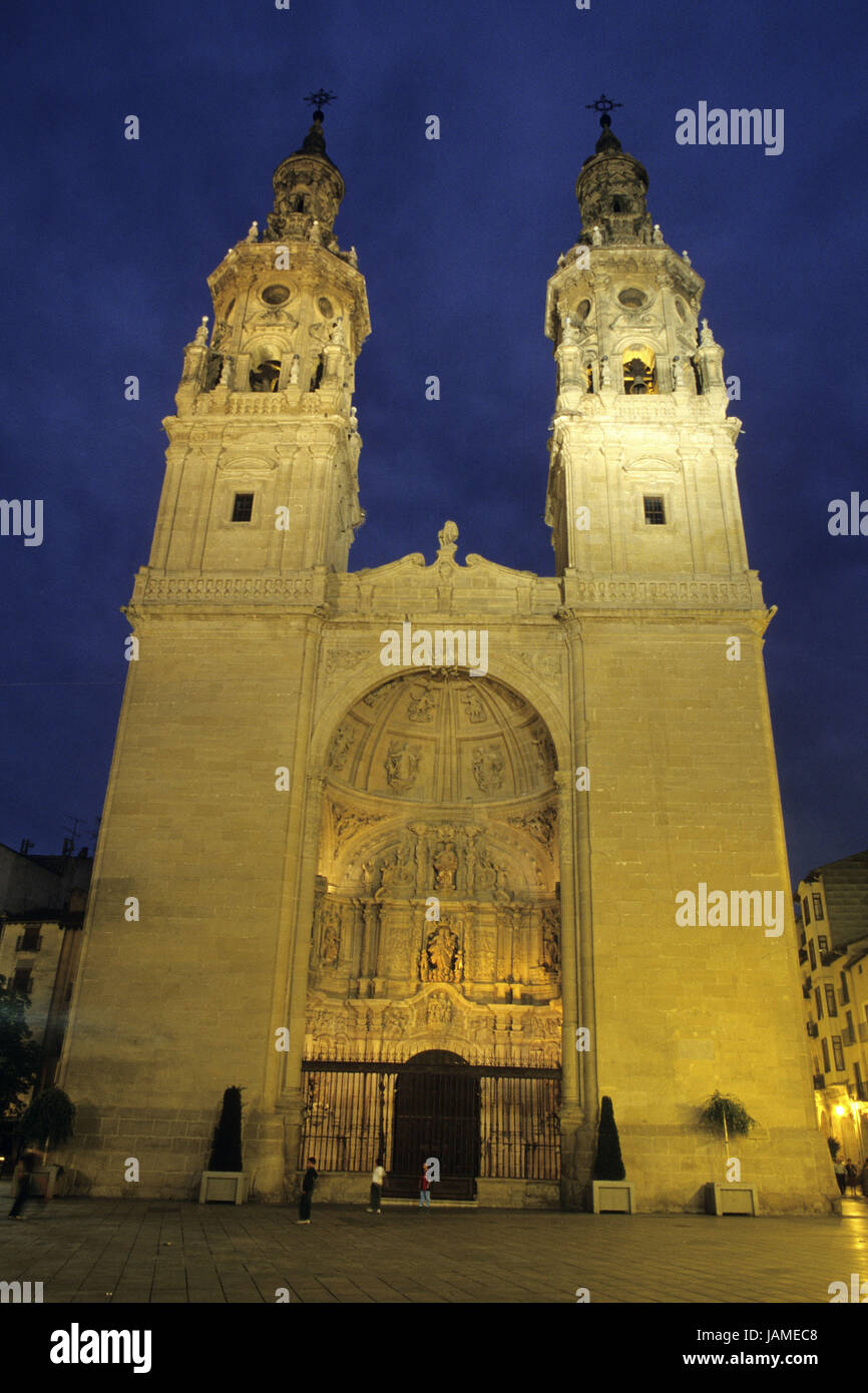 Spagna,La Rioja,Logrono,Duomo di Santa Maria la Redonda,notte,Jakob, Foto Stock