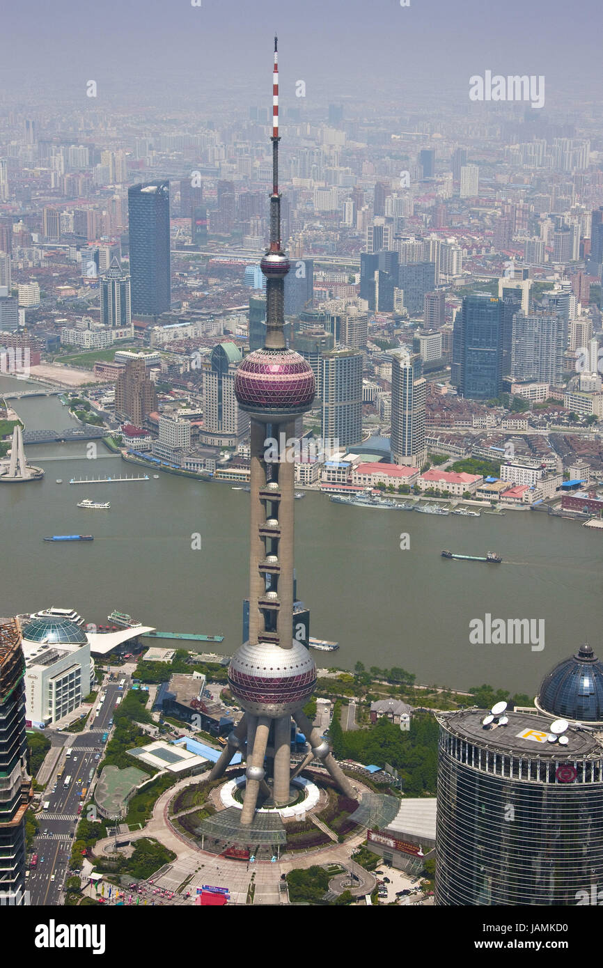Cina,,Shanghai Oriental Pearl Tower,flusso Huangpu, Foto Stock