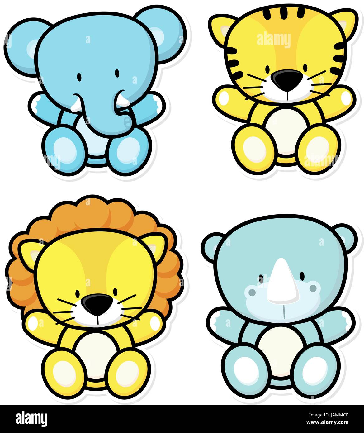 Vector cartoon illustrazione di quattro baby Animali safari isolati su sfondo bianco, ideale per i bambini decorazione Illustrazione Vettoriale
